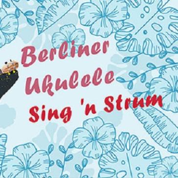 Illustration eines Bären mit Ukulele und Text: „Berliner Ukulele Sing 'n Strum“.