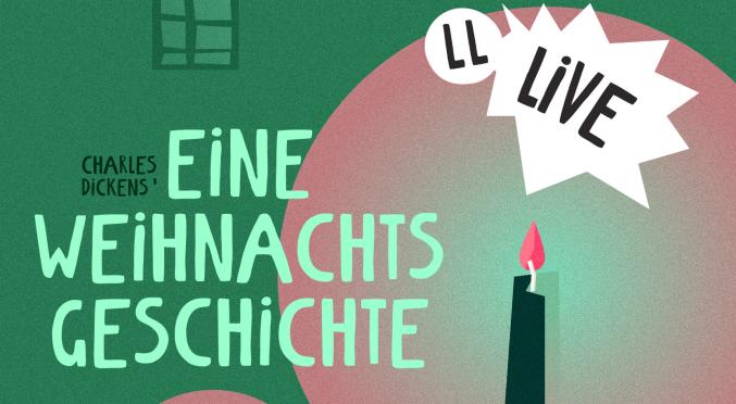 Illustration mit vier brennenden Kerzen vor grünem Hintergrund, leuchtenden Lichtkreisen und angedeuteten Fenstern – stilisiert und stimmungsvoll in warmen Farben gestaltet.