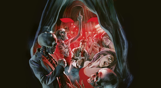 Plakat zur Horror-Disco 'John Sinclair' mit gruseligen Szenen: Skelette, schreiende Personen und ein blutroter Hintergrund. Text: Exklusiver Preview am 04. November 2025, UfaFabrik Berlin.